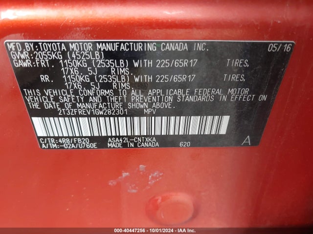 Toyota RAV4 LE 2016 2T3ZFREV1GW282301 Image 9