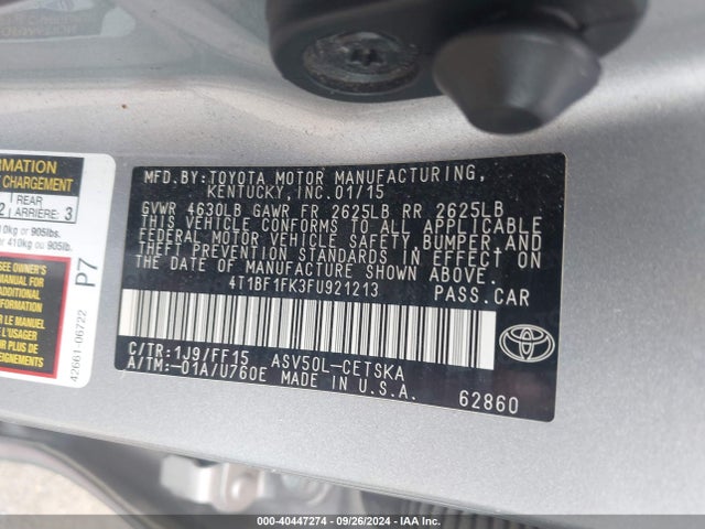 Toyota CAMRY SE 2015 4T1BF1FK3FU921213 Image 9