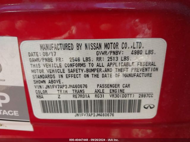 JN1FV7AP2JM460676 Infiniti Q50 3.0t Red Sport 400