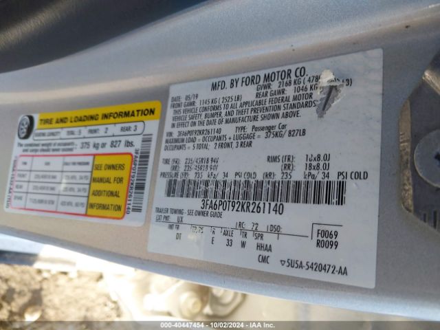 3FA6P0T92KR261140 Ford FUSION SE