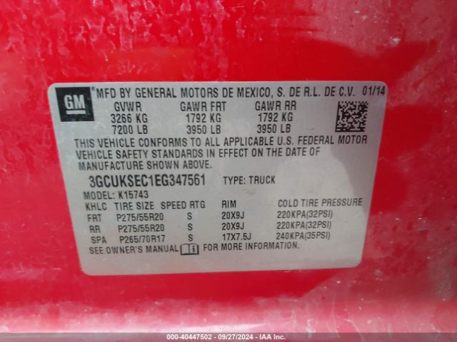 3GCUKSEC1EG347561 Chevrolet Silverado 1500 1lz