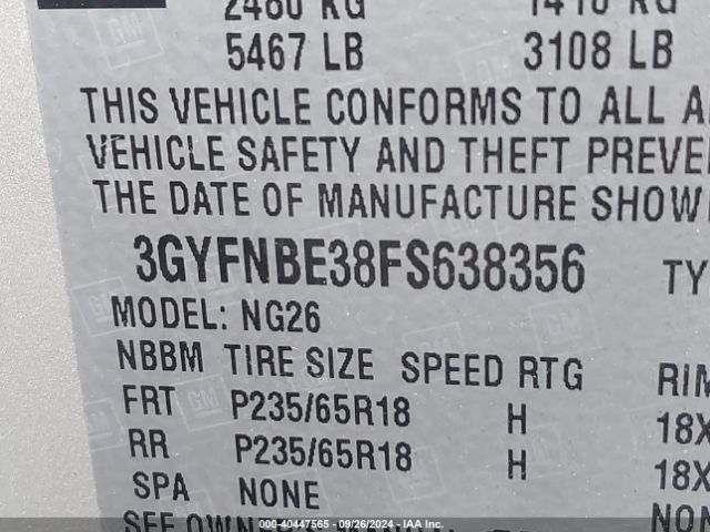 3GYFNBE38FS638356 Cadillac Srx Luxury Collection