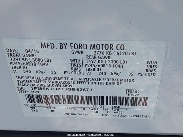 Ford EXPLORER XLT 2018 1FM5K7D87JGB62673 Image 9