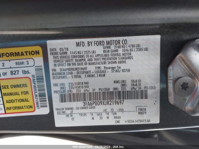 3FA6P0D9XJR219697 Ford Fusion Titanium