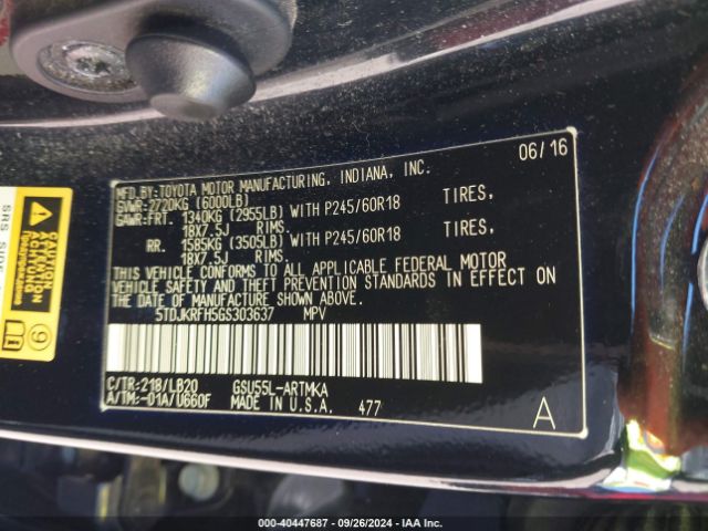 5TDJKRFH5GS303637 Toyota Highlander Xle V6