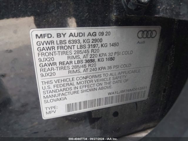 WA1LJBF76MD012821 Audi Q7 Premium Plus 45 Tfsi Quattro Tiptronic