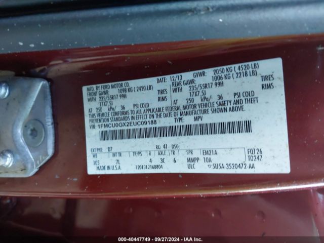 1FMCU0GX2EUC09188 Ford ESCAPE SE