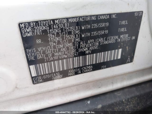 2T3A1RFVXMW152247 Toyota Rav4 Xle Premium