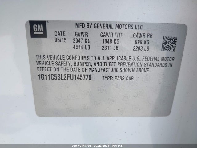 Chevrolet MALIBU 1LT 2015 1G11C5SL2FU145776 Image 9