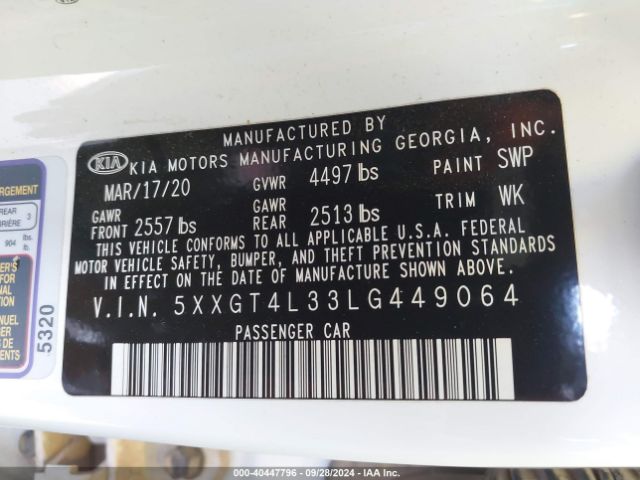 5XXGT4L33LG449064 KIA Optima Se