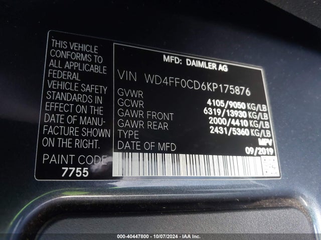 WD4FF0CD6KP175876 Mercedes-Benz Sprinter 2500 High Roof V6/standard Roof V6