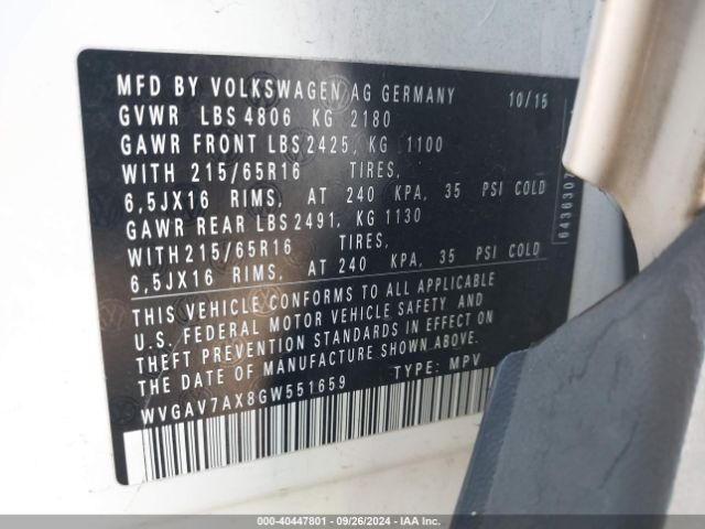 WVGAV7AX8GW551659 Volkswagen TIGUAN S