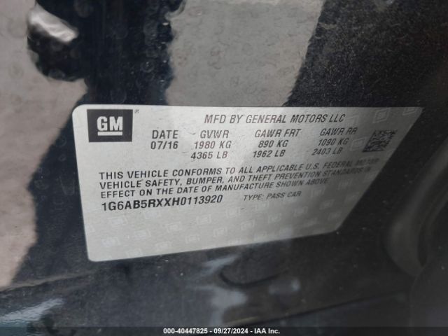 1G6AB5RXXH0113920 Cadillac ATS LUXURY