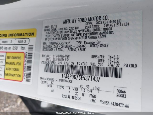 1FA6P0G75E5371437 Ford FUSION S