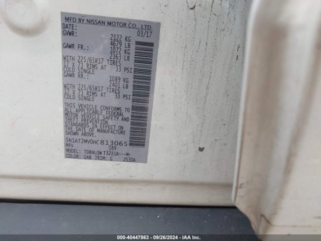 Nissan ROGUE SV 2017 5N1AT2MV0HC813065 Image 9