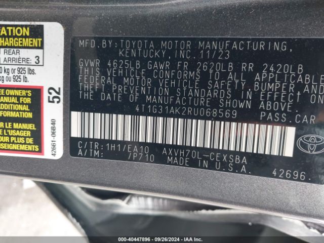 4T1G31AK2RU068569 Toyota Camry Hybrid Se