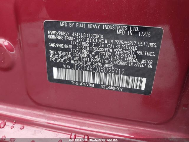 JF2GPAKCXG8229712 Subaru Crosstrek 2.0i Limited