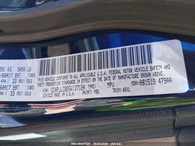 Jeep Cherokee Latitude 2016 1C4PJLCB2GW127124 Image 9