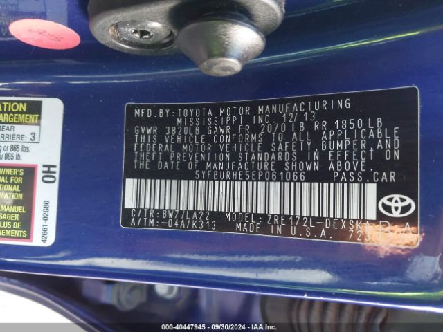 5YFBURHE5EP061066 Toyota Corolla S Premium