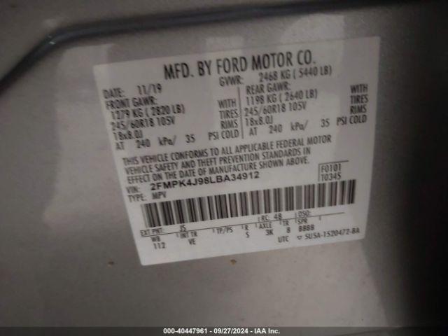 2FMPK4J98LBA34912 Ford EDGE SEL