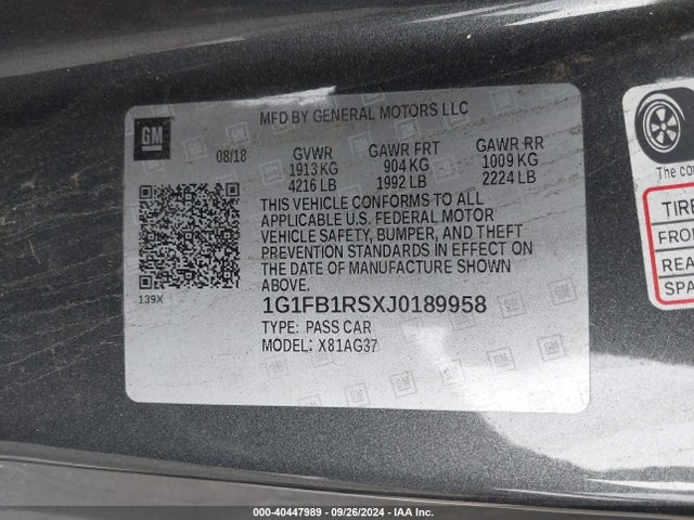 Chevrolet Camaro 1lt 2018 1G1FB1RSXJ0189958 Image 9