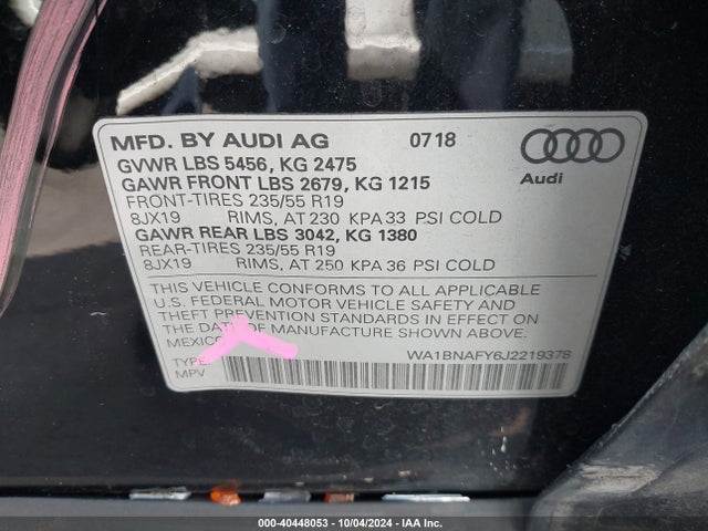 WA1BNAFY6J2219378 Audi Q5 2.0t Premium/2.0t Tech Premium