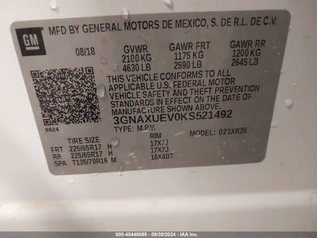 Chevrolet EQUINOX LT 2019 3GNAXUEV0KS521492 Image 9