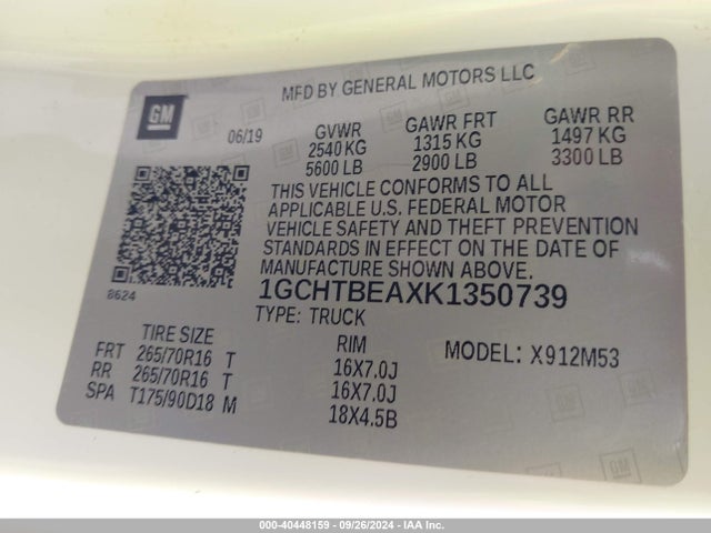1GCHTBEAXK1350739 Chevrolet Colorado Wt