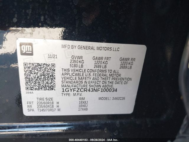 1GYFZCR43NF100034 Cadillac Xt4 Fwd Premium Luxury