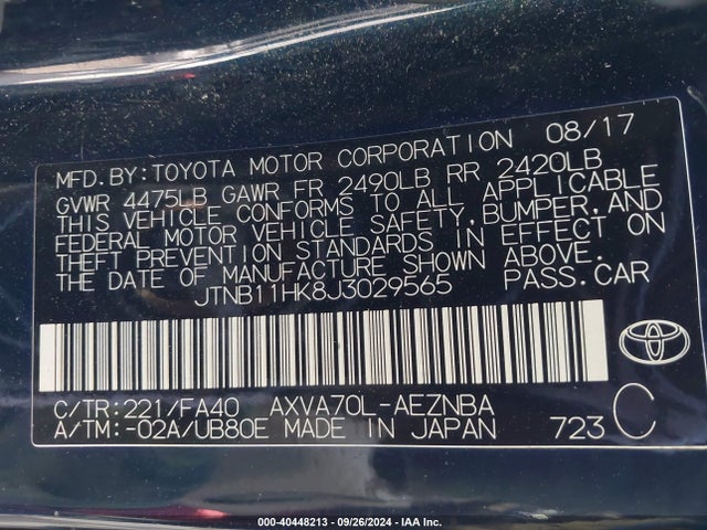 Toyota CAMRY LE 2018 JTNB11HK8J3029565 Image 9