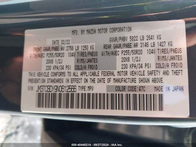 JM3TCBDY9N0612566 Mazda Cx-9 Carbon Edition