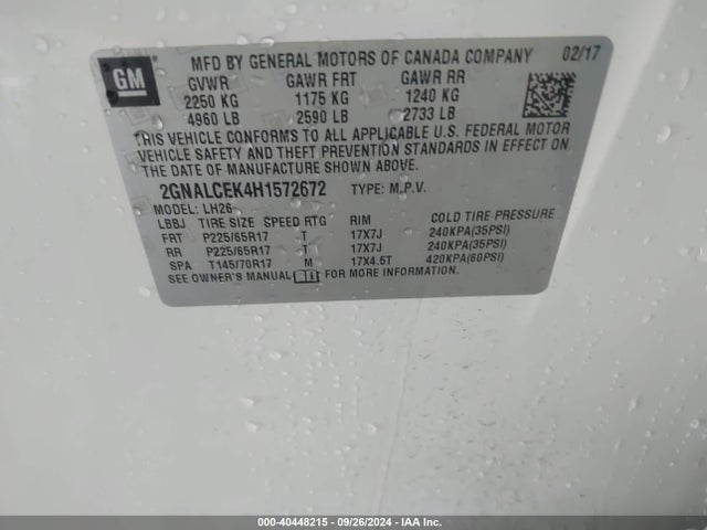 Chevrolet EQUINOX LT 2017 2GNALCEK4H1572672 Image 9