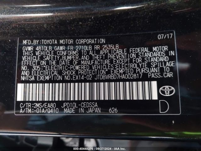 JTDBVRBD7HA002817 Toyota Mirai