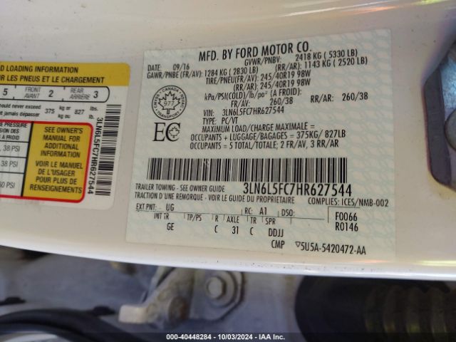 3LN6L5FC7HR627544 Lincoln Mkz Reserve