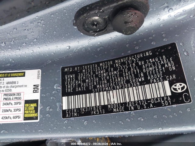 Toyota COROLLA LE 2022 5YFEPMAE1NP388369 Image 9
