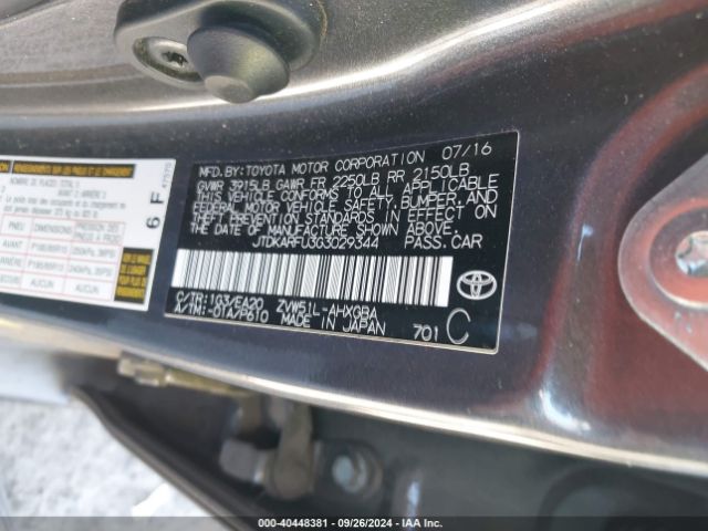 JTDKARFU3G3029344 Toyota Prius Four