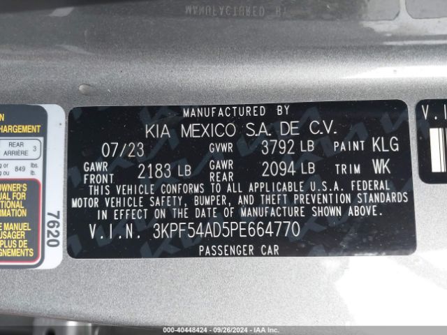 3KPF54AD5PE664770 KIA Forte Gt-line