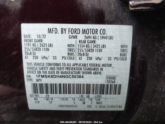 Ford EXPLORER XLT 2022 1FMSK8DH4NGC50384 Image 9