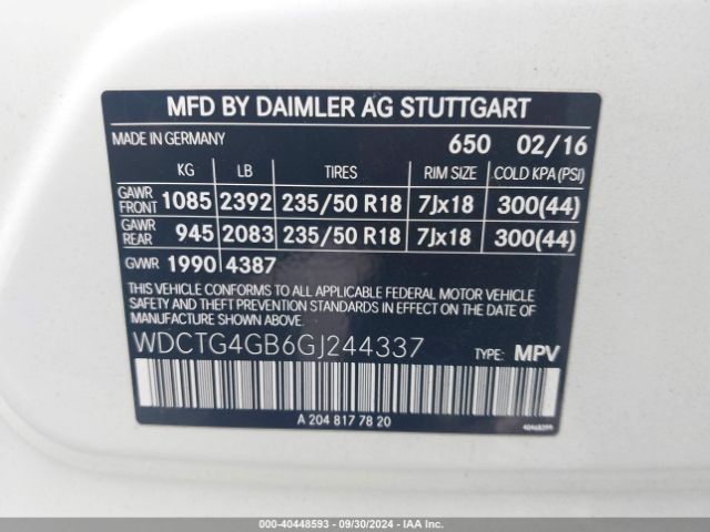 WDCTG4GB6GJ244337 Mercedes-Benz Gla 250 4matic