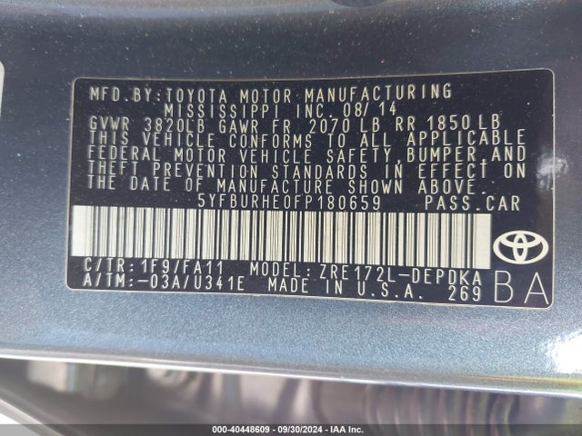 Toyota COROLLA L 2015 5YFBURHE0FP180659 Image 9