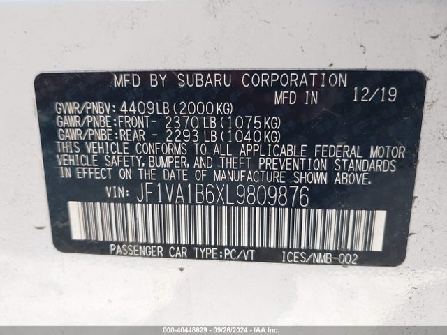 Subaru Wrx Premium 2020 JF1VA1B6XL9809876 Image 9