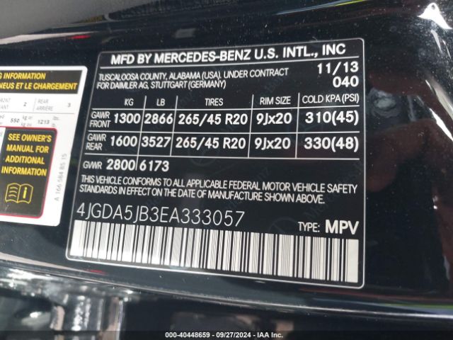 4JGDA5JB3EA333057 Mercedes-Benz ML 350