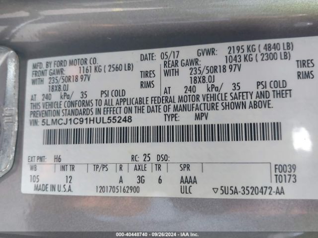 5LMCJ1C91HUL55248 Lincoln Mkc Premier