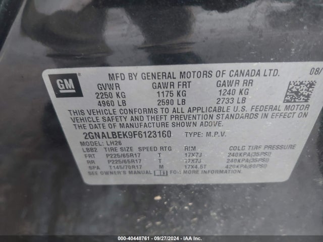 Chevrolet EQUINOX 1LT 2015 2GNALBEK9F6123160 Image 9