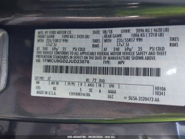 1FMCU0GD2JUD23076 Ford ESCAPE SE