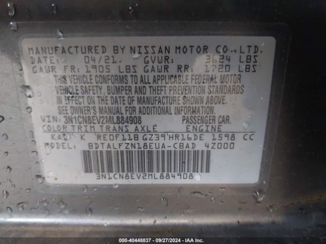 3N1CN8EV2ML884908 Nissan Versa Sv Xtronic Cvt
