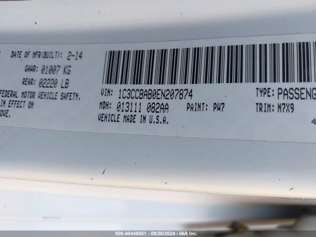 1C3CCBAB0EN207874 Chrysler 200 LX