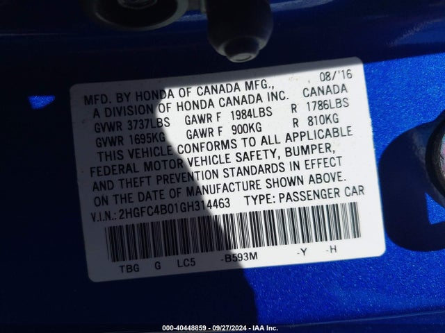 Honda Civic Lx 2016 2HGFC4B01GH314463 Image 9