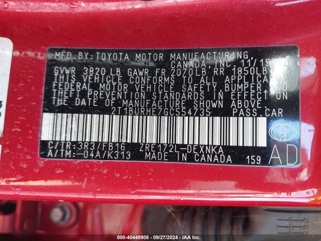 Toyota COROLLA LE 2016 2T1BURHE7GC554735 Image 9