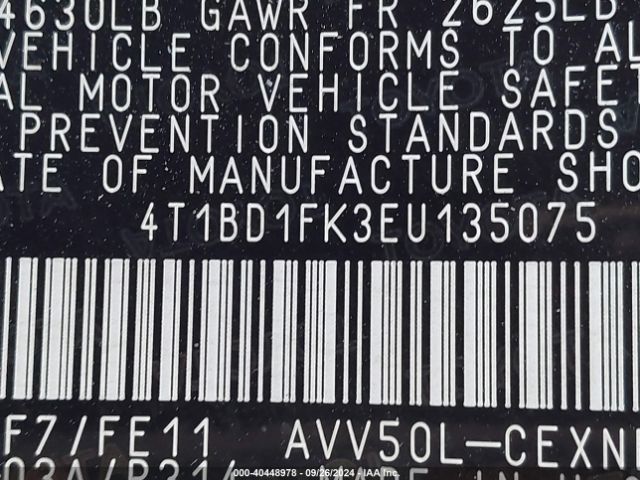 4T1BD1FK3EU135075 Toyota Camry Hybrid Le